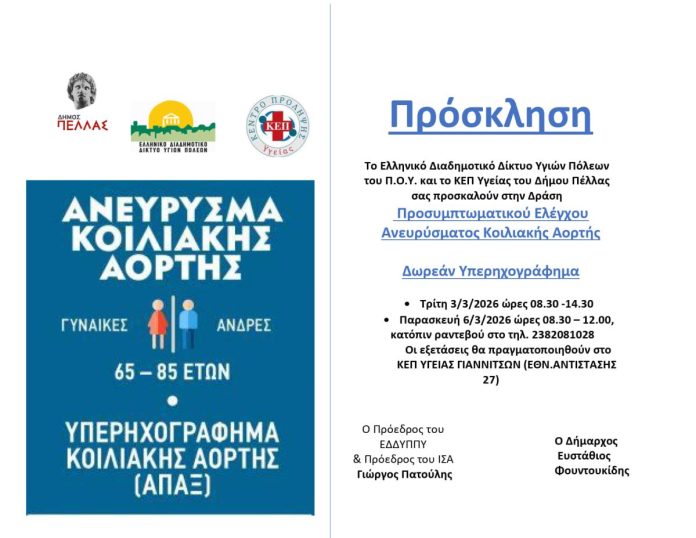 Δωρεάν Προληπτικός Έλεγχος για το Ανεύρυσμα Κοιλιακής Αορτής